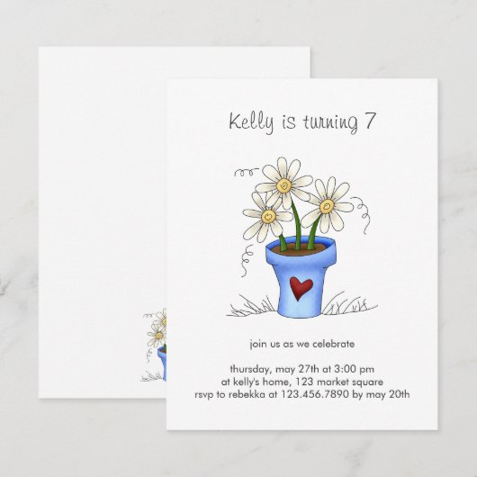 Moederbloemen - Blauwe Bloempotje Kaart (Voorkant / Achterkant)