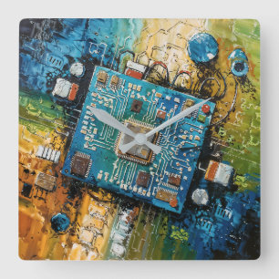 Moederbord - Abstracte Computer Tech Kunst Vierkante Klok