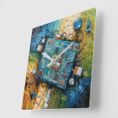 Moederbord - Abstracte Computer Tech Kunst Vierkante Klok (Hoek)