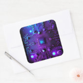 Moederbord Microchip Paarse Blauwe IT Computer Ter Vierkante Sticker (Envelop)