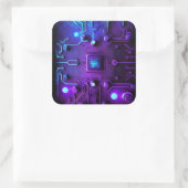 Moederbord Microchip Paarse Blauwe IT Computer Ter Vierkante Sticker (Tas)