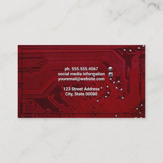 Moederbord | Rode microchip | Technologie Visitekaartje (Achterkant)