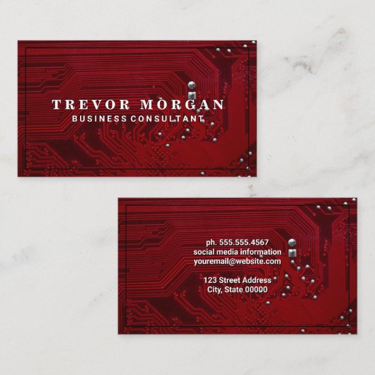 Moederbord | Rode microchip | Technologie Visitekaartje (Voorkant / Achterkant)