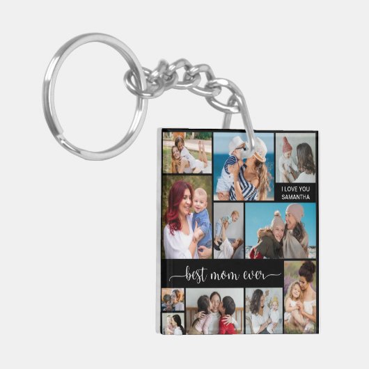 Moederdag 11 Foto Collage Best Mam Ever Sleutelhanger (Voorkant Links)