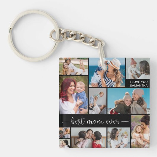 Moederdag 11 Foto Collage Best Mam Ever Sleutelhanger (Voorkant)