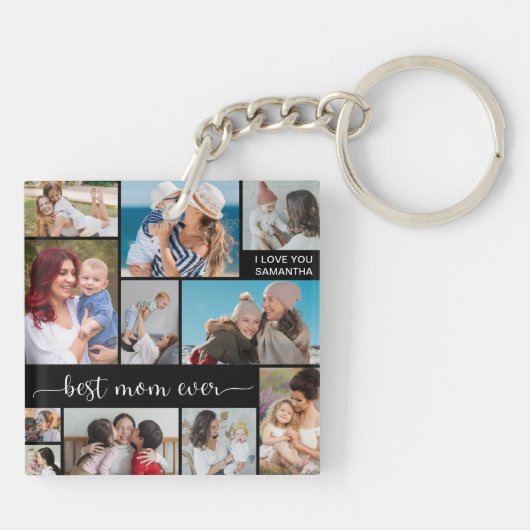 Moederdag 11 Foto Collage Best Mam Ever Sleutelhanger (Achterkant)