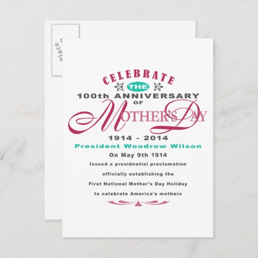 Moederdag 2014 - 100 jaar viering uitnodiging briefkaart (Voorkant / Achterkant)