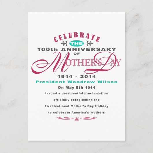 Moederdag 2014 - 100 jaar viering uitnodiging briefkaart (Voorkant)