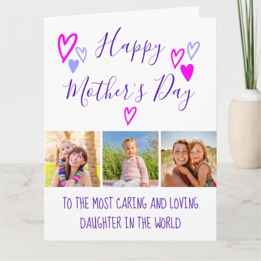 Moederdag 3 Foto Whimsical Hearts Typografie C Kaart (Voorkant)