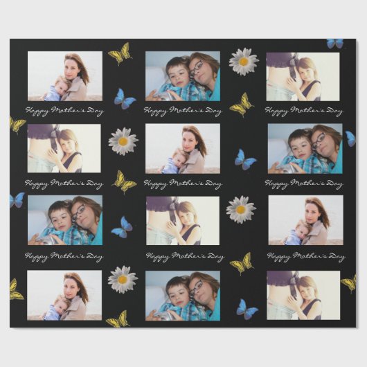 Moederdag 3 Foto's met botervliegen Cadeaupapier (Vlak)