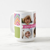 Moederdag 4 Foto Collage Pink Green Chevrons Koffiemok (Voorkant links)