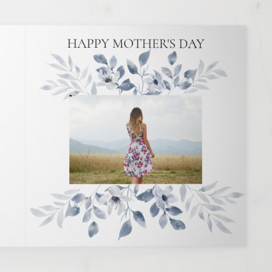Moederdag 4 Foto Trifold Kaart Blauw Bloemen (Cover)