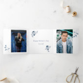 Moederdag 4 Foto Trifold Kaart Blauw Bloemen (Binnen)