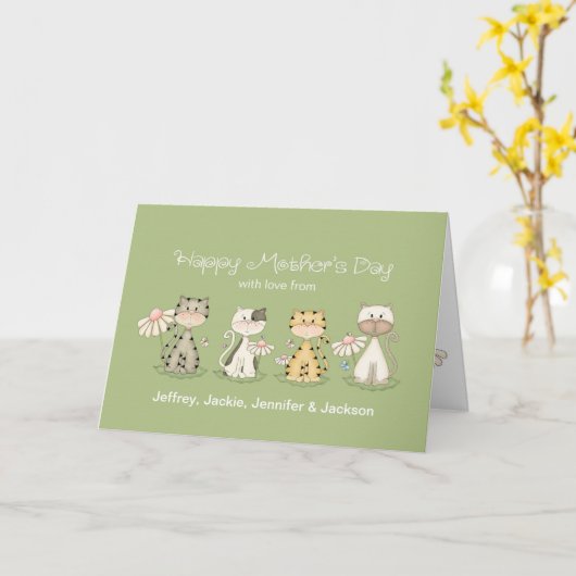 Moederdag, 4 Katten van allen - douanenamen Kaart (Gele Bloem)