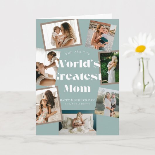 Moederdag 7 Foto Teal Werelds Beste Moeder Kaart (Kleine Plant)