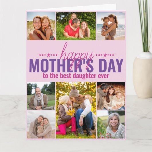 Moederdag 8 Foto Collage Persoonlijk Roze Kaart (Voorkant)