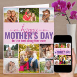 Moederdag 8 Foto Collage Persoonlijk Roze Kaart<br><div class="desc">De persoonlijke kaart van de Moederdag die u voor iedereen kunt aanpassen! Het fotomalplaatje is klaar voor u om 8 van uw favoriete foto's toe te voegen en de tekst binnen en uit te personaliseren. Op de voorkant staat "gelukkig moederdag tot de beste dochter ooit" en je kunt dit aanpassen...</div>