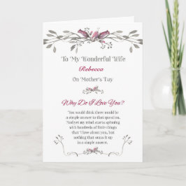 Moederdag aan Wife Romantic Personalize w- Name Kaart