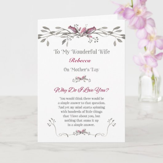 Moederdag aan Wife Romantic Personalize w- Name Kaart (Orchidee)