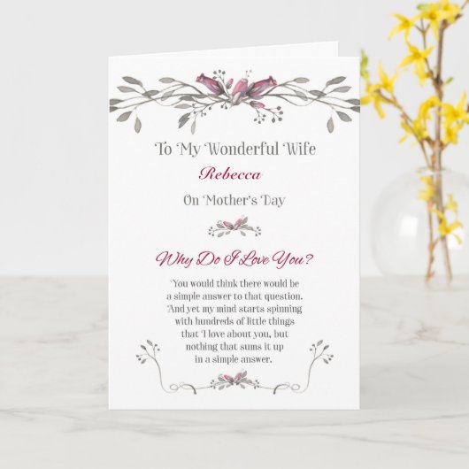 Moederdag aan Wife Romantic Personalize w- Name Kaart (Gele Bloem)