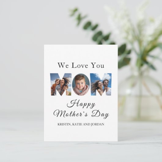 Moederdag Aangepaste 3 Foto Collage Feestdagenkaart (Staand voorkant)