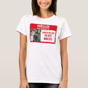 Moederdag Aangepaste foto-label Beste mam ooit T-shirt