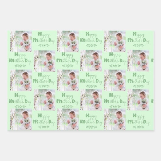 Moederdag Aangepaste foto roze mint set van 3 Inpakpapier Vel (Voorkant 3)