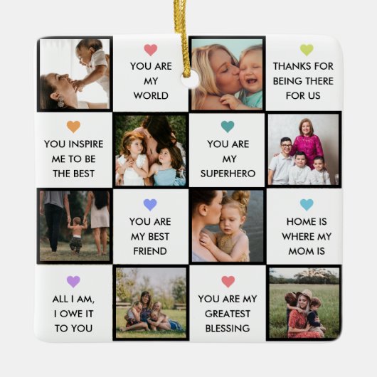 Moederdag Aangepaste fotocollage met mam-offertes Keramisch Ornament (Voorkant)