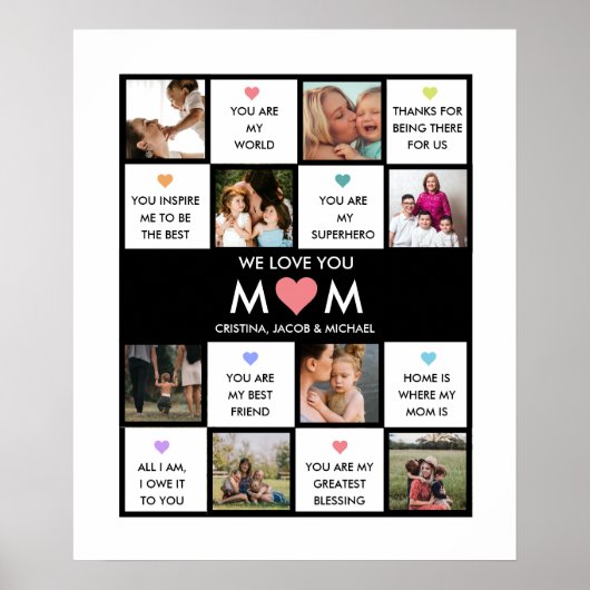 Moederdag Aangepaste fotocollage met mam-offertes Poster (Voorkant)