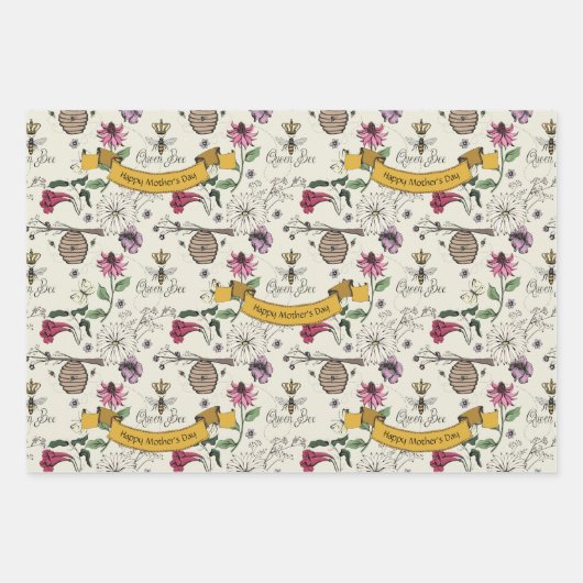 Moederdag Aangepaste Kinder foto Royal Queen Bee Inpakpapier Vel (Voorkant 3)