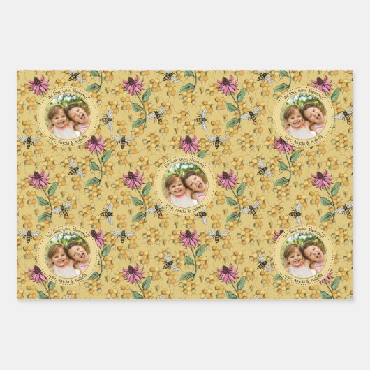 Moederdag Aangepaste Kinder foto Royal Queen Bee Inpakpapier Vel (Voorkant)