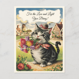 Moederdag Aanpasbare schattige  kat retro Briefkaart