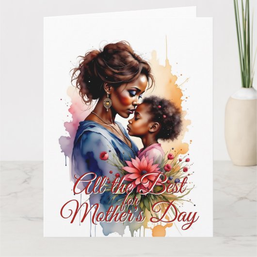 Moederdag Afrikaanse Aquarel Liefdeskunst Kaart (Voorkant)