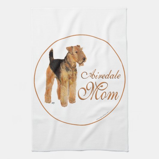 Moederdag Airedale Terrier Theedoek (Verticaal)