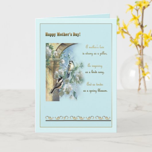 Moederdag, antiek, rozen en cichorei kaart (Gele Bloem)