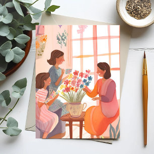 Moederdag Aquarel Handgeschilderde Bloemen Feestdagenkaart