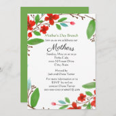 Moederdag Aquarel Rode Bloemen Brunch Kaart (Voorkant / Achterkant)