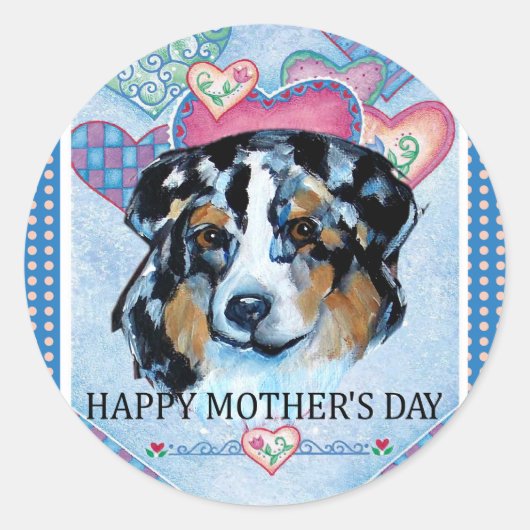 MOEDERDAG AUSTRALIAN SHEPHERD RONDE STICKER (Voorkant)