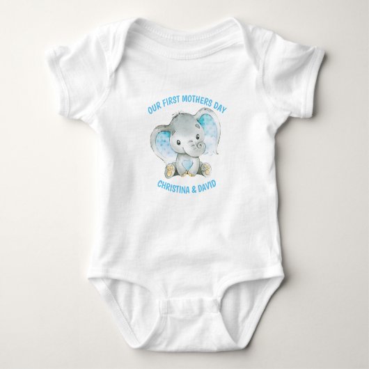 Moederdag Baby Boy Blue Elephant Oerwoud Romper (Voorkant)