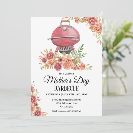 Moederdag Barbecue Uitnodiging (Staand voorkant)