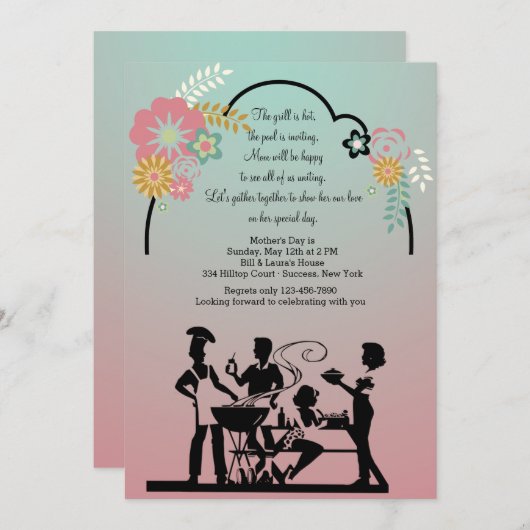 Moederdag BBQ Uitnodiging (Voorkant / Achterkant)