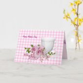 Moederdag beker en saucer met roze pruimen kaart (Gele Bloem)