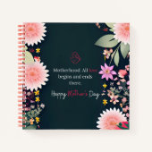 Moederdag bericht in zwart aanpasbaar notitieboek (Voorkant)