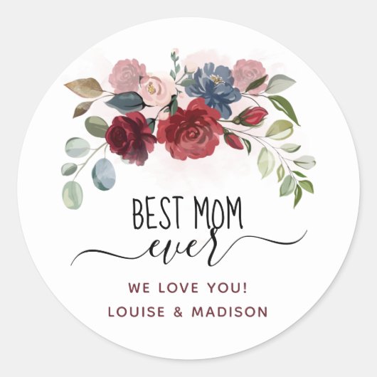 Moederdag Best Mam ooit Persoonlijke Floral Ronde Sticker (Voorkant)