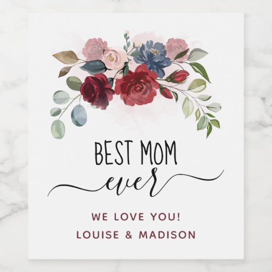 Moederdag Best Mam ooit Persoonlijke Floral Wijn Etiket (Enkel label)
