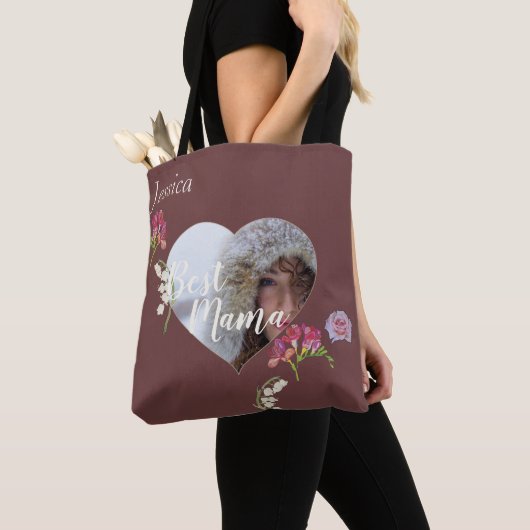 Moederdag "Best Mama" Heart Foto Fresia Tote Bag (Dichtbij)