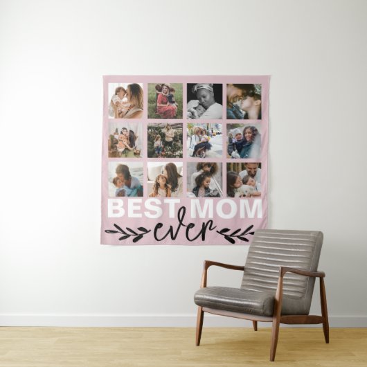 Moederdag Beste mama Foto Collage Pink Wandkleed (In situ)