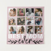 Moederdag Beste mama Foto Collage Pink Wandkleed (Voorkant)
