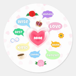 Moederdag Beste Mama Woord Wolken Koningin Kroonli Ronde Sticker