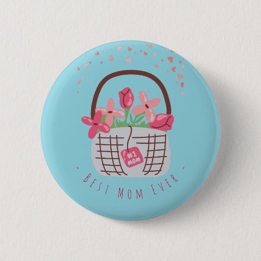 Moederdag, Beste Moeder Ooit, met Mooie Bloem Ronde Button 5,7 Cm (Voorkant)
